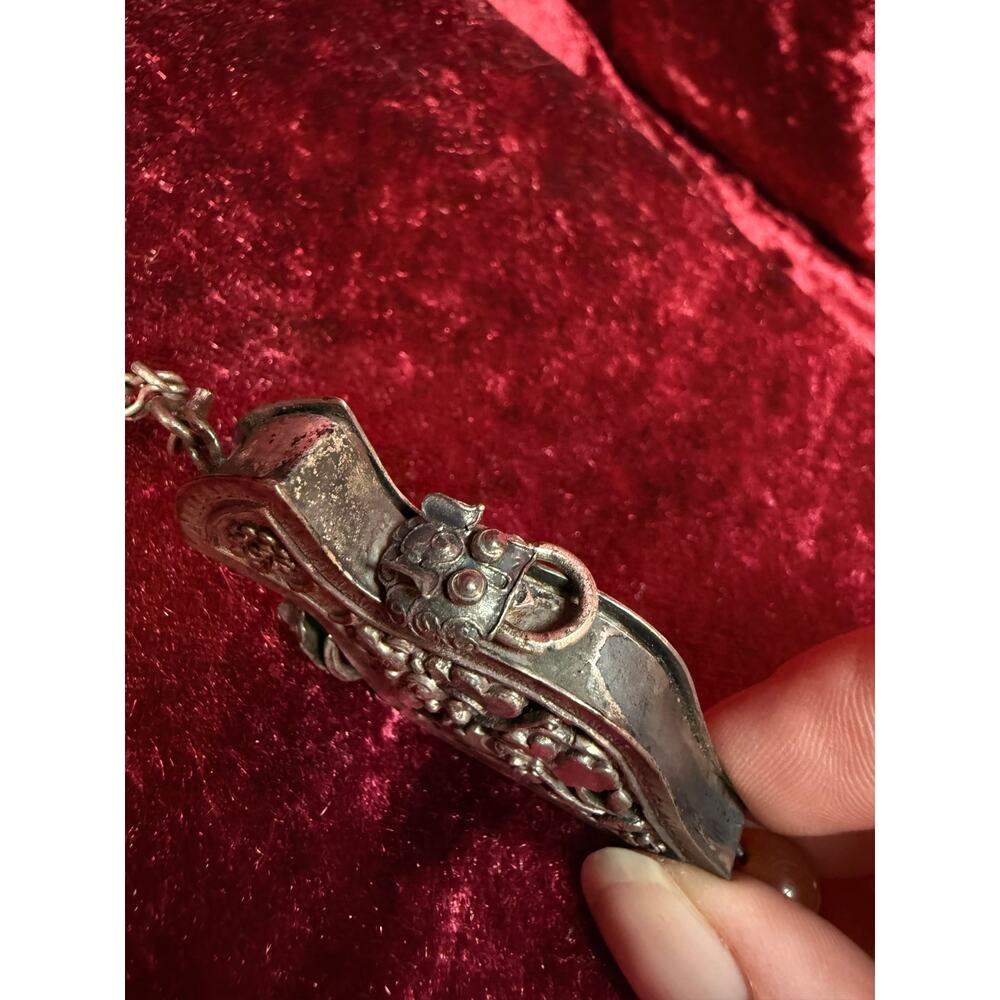 Antique Silver Needle Case Pendant Chatelaine Carnelian Bead Late Qing Dynasty - Picture 9 of 15